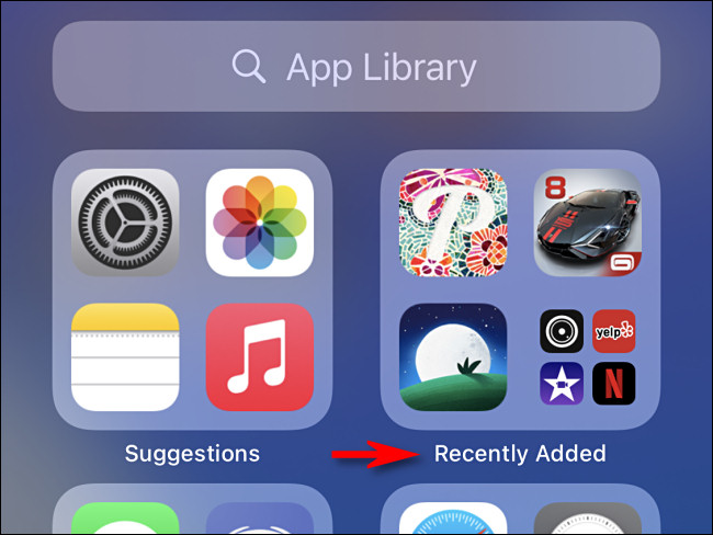 Toque em "Adicionados recentemente" na biblioteca de aplicativos do iPhone.