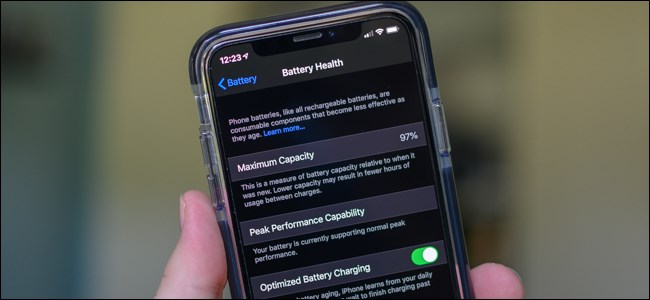 Menu de integridade da bateria do Apple iPhone