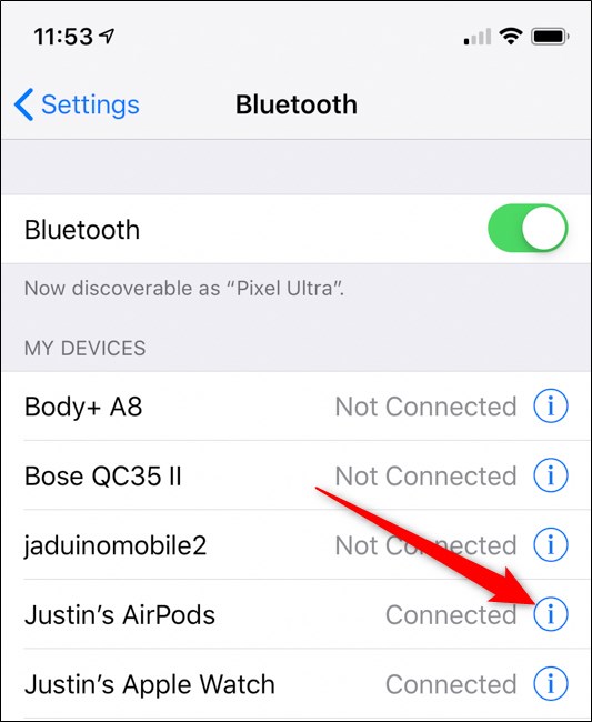 Configurações de Bluetooth do Apple iPhone