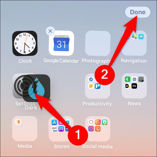Apple iPhone Criar pasta e clique em Concluído