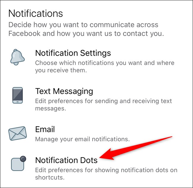 Apple iPhone Facebook App Selecionar pontos de notificação