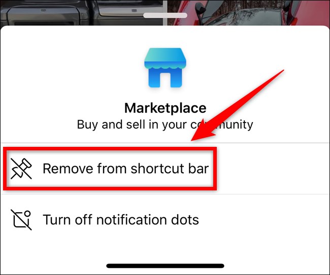 Apple iPhone Facebook App Selecione Remover da Barra de Atalhos