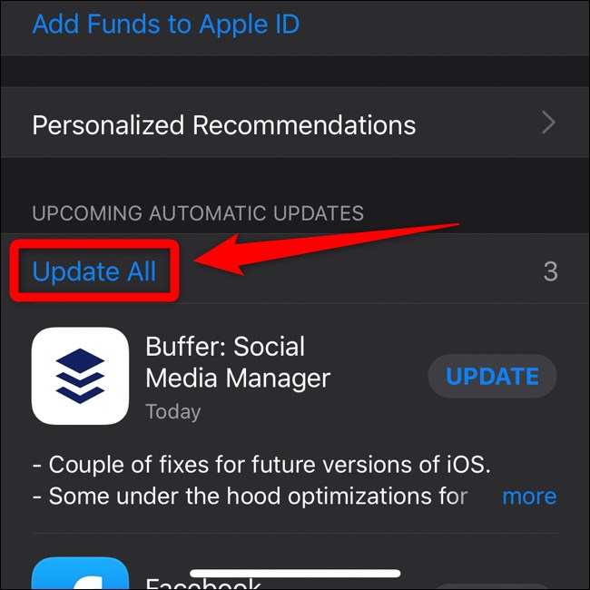 Apple iPhone iOS 13 App Store Selecionar Atualizar tudo