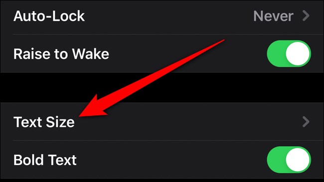 Toque em "Tamanho do texto".