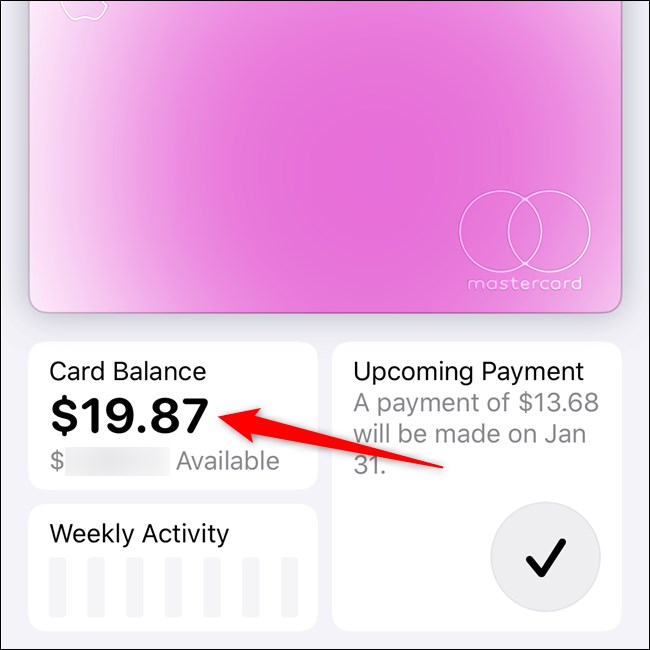 Apple iPhone Select Card Balance Tile no aplicativo Wallet