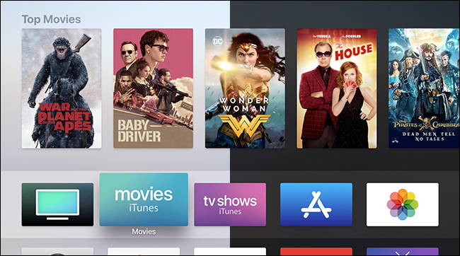 A interface da Apple TV mostrando "Melhores filmes". 
