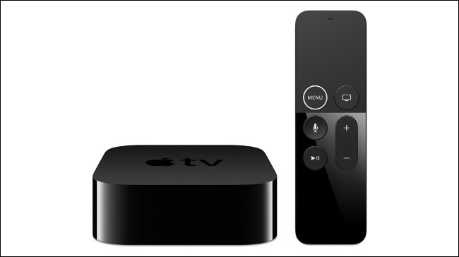 Um Apple TV 4K e controle remoto.