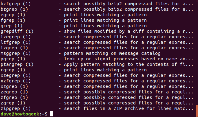 resultados para apropos grep em uma janela de terminal