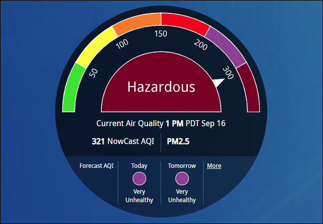 AirNow mostrando a qualidade do ar "Perigosa".