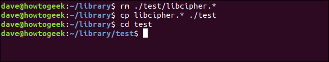 rm ./test/libcipher.* em uma janela de terminal