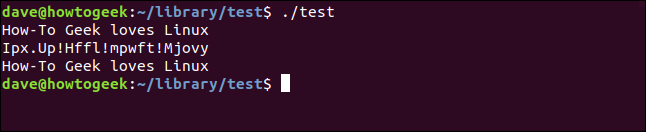 saída do programa de teste em uma janela de terminal