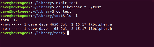 cp libcipher. * ./test em uma janela de terminal
