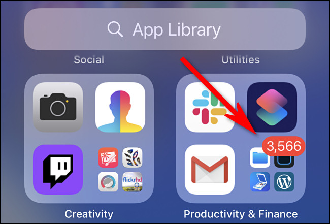 Selos de notificação vistos na biblioteca de aplicativos do Apple iPhone