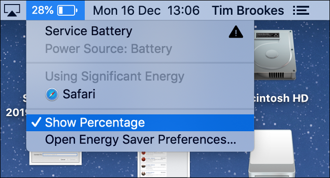 Ativar indicador de porcentagem da bateria