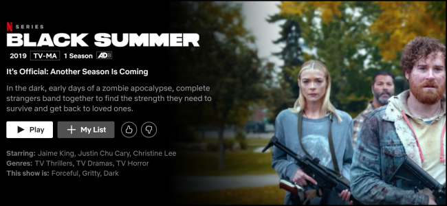 A página de exibição "Black Summer" no Netflix.