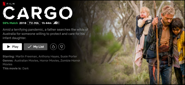 A página de exibição "Cargo" no Netflix.