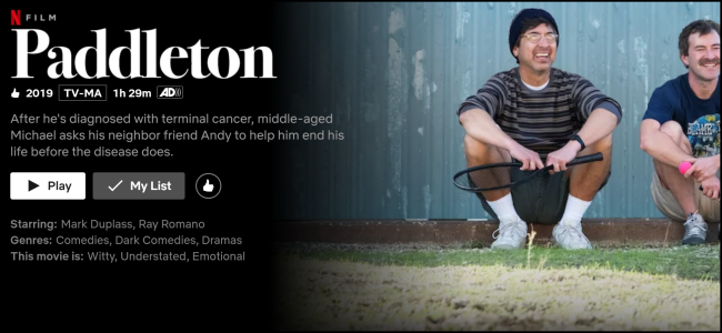 A página de exibição "Paddleton" na Netflix.