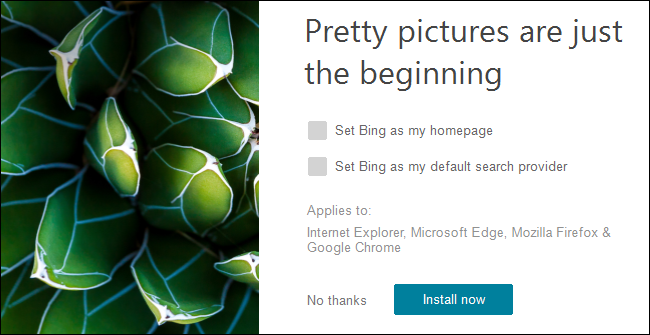O instalador do Bing Wallpaper no Windows 10.