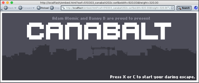 O jogo Flash "Canabalt" em Flashpoint.