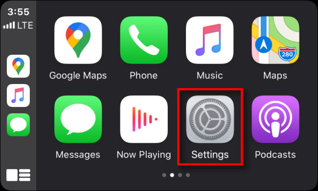 Toque no aplicativo "Configurações" na interface do Apple CarPlay.