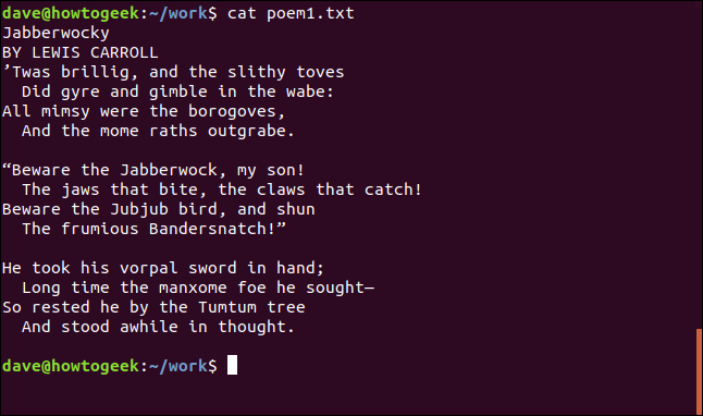 o conteúdo de poem1.txt em uma janela de terminal