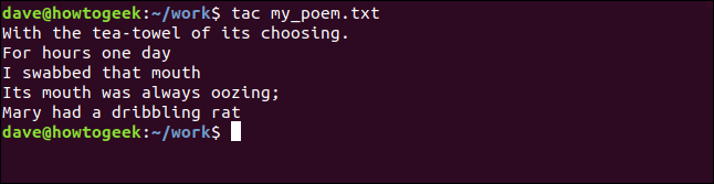 my_poem.txt listado em ordem reversa em uma janela de terminal