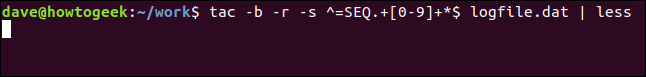 tac -b -r -s ^ = SEQ. + [0-9] + * $ logfile.dat |  menos em uma janela de terminal