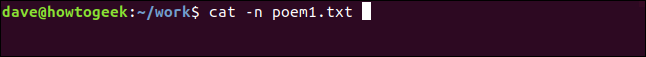 cat -n poem1.txt em uma janela de terminal