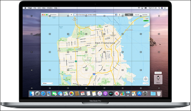 Um mapa que fornece direções com base em um comando de voz no macOS Catalina.