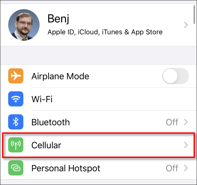 Opção de celular no iOS