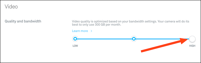 Altere a qualidade do vídeo usando o controle deslizante