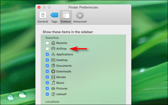 Na seção "Barra lateral" das Preferências do Finder, marque a caixa ao lado de "AirDrop" no Mac.