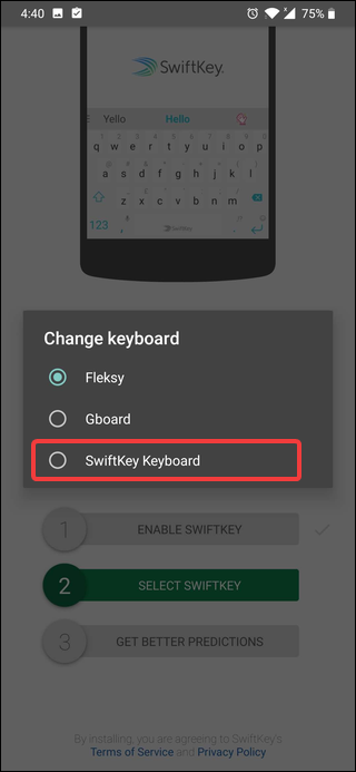 escolha o teclado swiftkey