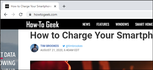 Chrome escondendo o URL completo de um artigo no site How-To Geek.