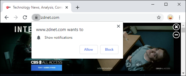 O antigo prompt de notificação no Google Chrome