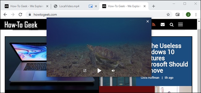 Vídeos locais picture-in-picture do Google Chrome