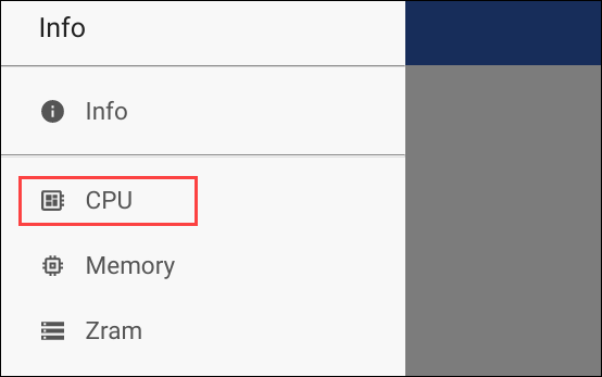 Chromebook menu interno do sistema CPU