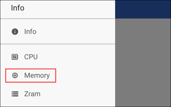 memória do menu interno do sistema Chromebook