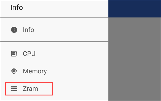 menu interno do sistema chromebook zram