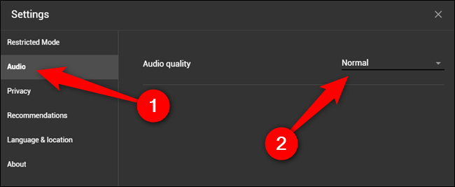 Clique na guia "Áudio" e selecione o menu suspenso de qualidade de áudio