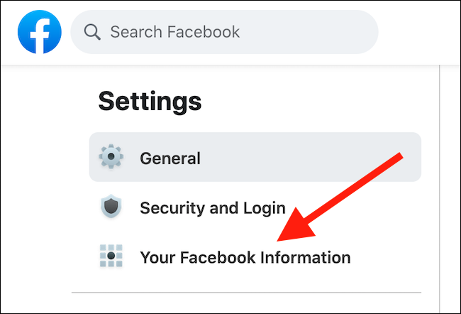 Clique na opção "Suas informações do Facebook"