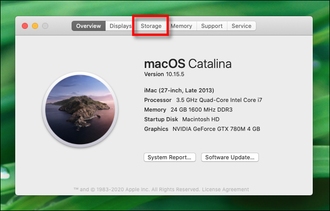 Clique em Armazenamento em Sobre este Mac