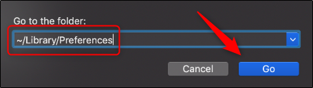 Digite "~ / Biblioteca / Preferências" no painel "Ir para a pasta".