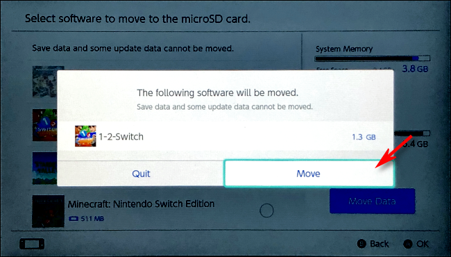 Confirme a mudança do software no Nintendo Switch