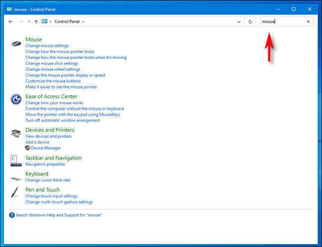 Clique na barra de pesquisa do Painel de Controle e digite sua pesquisa no Windows 10.