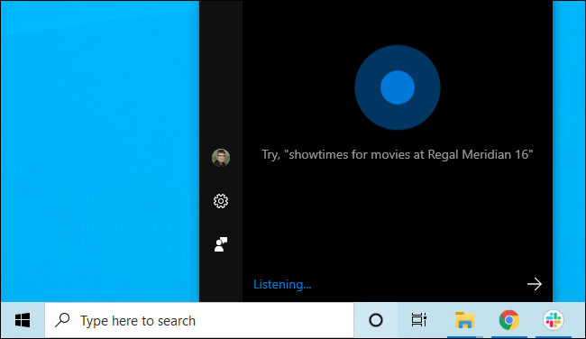 Cortana na barra de tarefas do Windows 10.