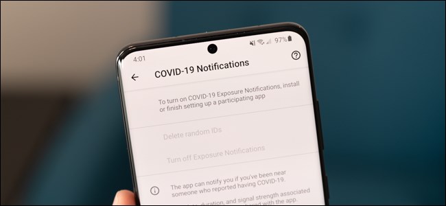 Configurações de notificação COVID-19 no Android