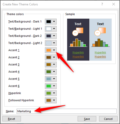 Personalize cores em um tema de cores