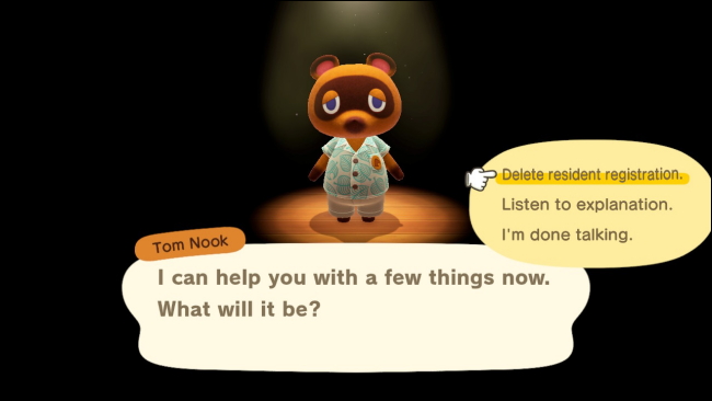 Excluir menu de registro de residente em Animal Crossing: New Horizons