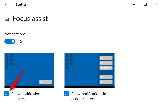 Desativando banners de notificação para um aplicativo nas configurações do Windows 10.